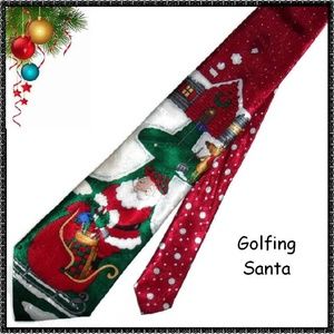 Ugly CHRISTMAS Necktie GOLFING SANTA Tie HALLMARK